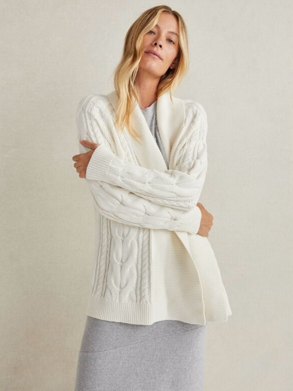 NWT Haven Well Within Cable Knit Cardigan Cream Ivory Shawl Collar XXL 2XL